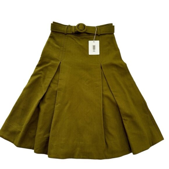 Orla Kiely Dresses & Skirts - NWT Orla Kiely Olive Fully Lined Wool Blend Inverted Pleat Midi Skirt UK8 US4